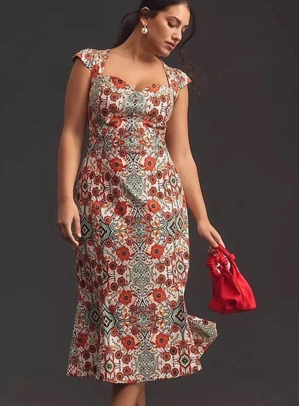 By Anthropologie The Cecily Fit & Flare Sweetheart Neck Floral Dress Large New